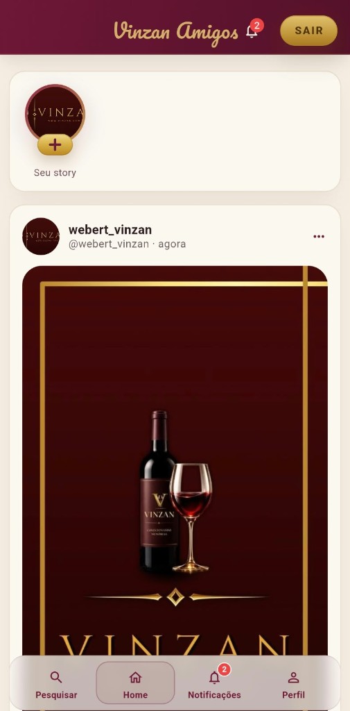 Foto ilustrativa do aplicativo VINZAN no celular. A captura da tela da Rede de Amigos ainda será substituída.